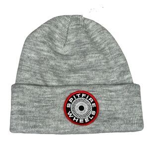 Spitfire‎ Wheels Beanie Hat Gray Cuffed Knit Skateboard Swirl Patch Streetwear
